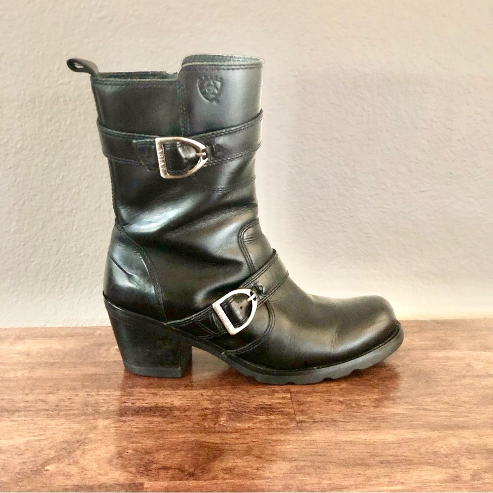 Ariat womens black leather boots, mid-calf, size 8B.